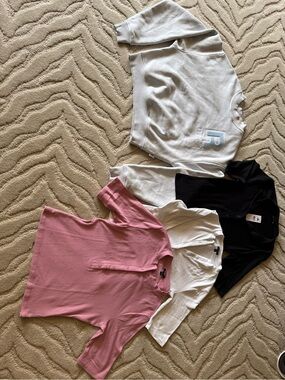 (4 Items) Express Pink, White & Black Henley Tops & Crop Reebok Sweatshirt